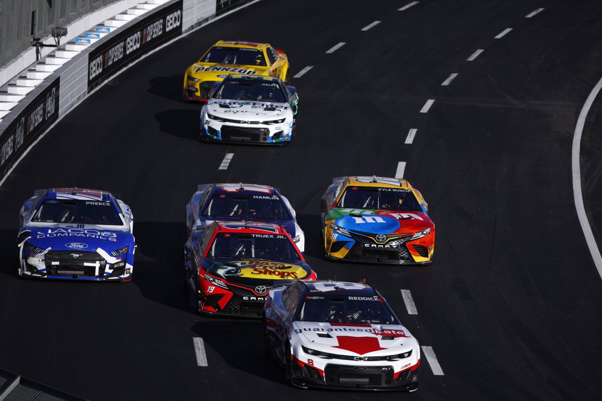 Tyler Reddick, driver of the #8 Guaranteed Rate Chevrolet, leads the field during the NASCAR Cup Series Busch Light Clash at the Los Angeles Memorial Coliseum. (Photo by Jared C. Tilton/Getty Images)